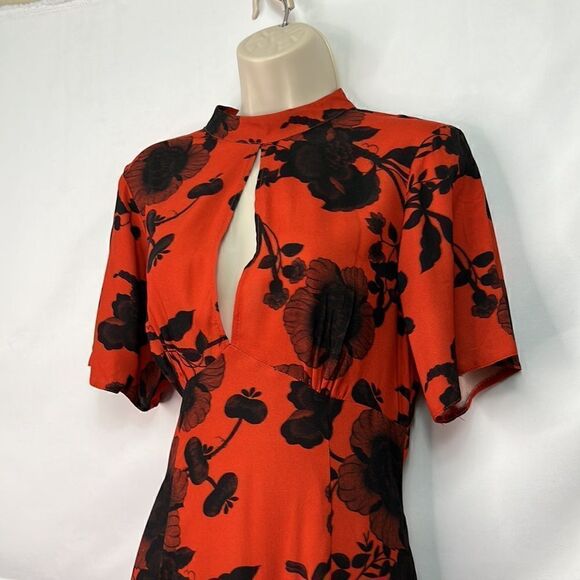 ASOS keyhole black and burnt orange flutter sleeve dress size 6 - Picture 5 of 15